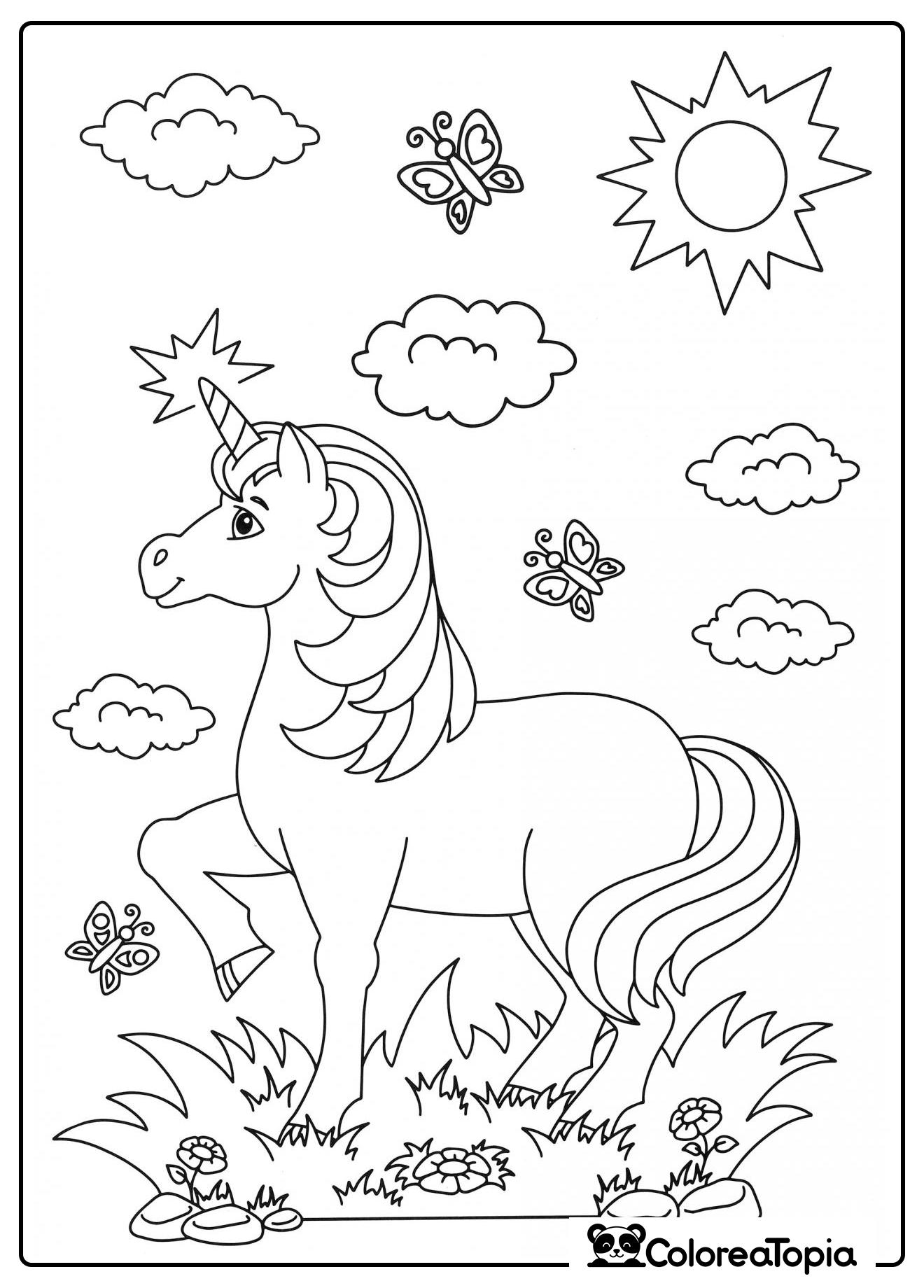 Unicornio y mariposas - dibujo para colorear