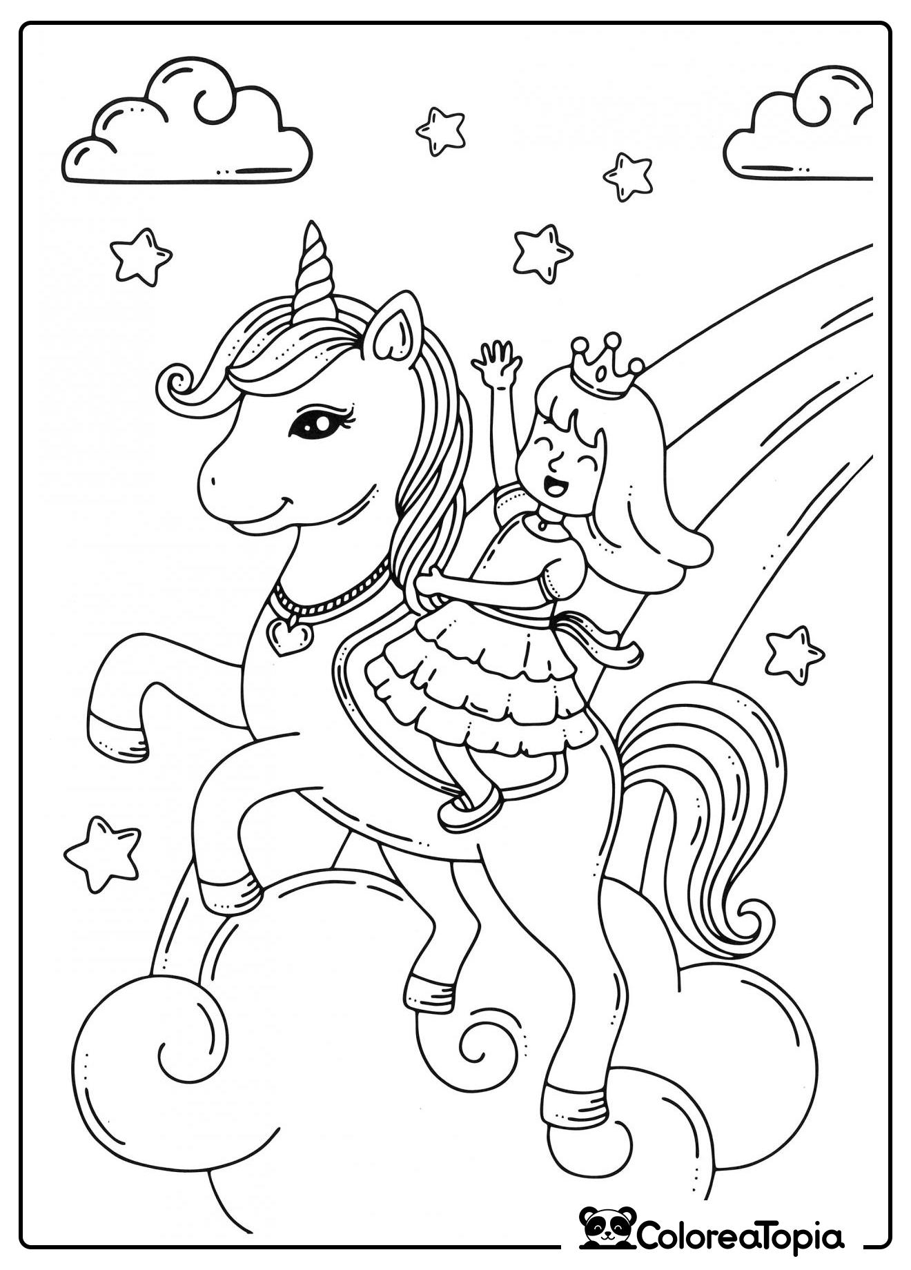 Unicornio y princesa - dibujo para colorear