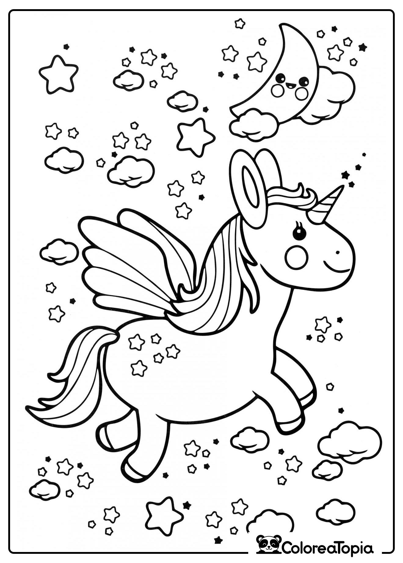 Unicornios en el cielo - dibujo para colorear