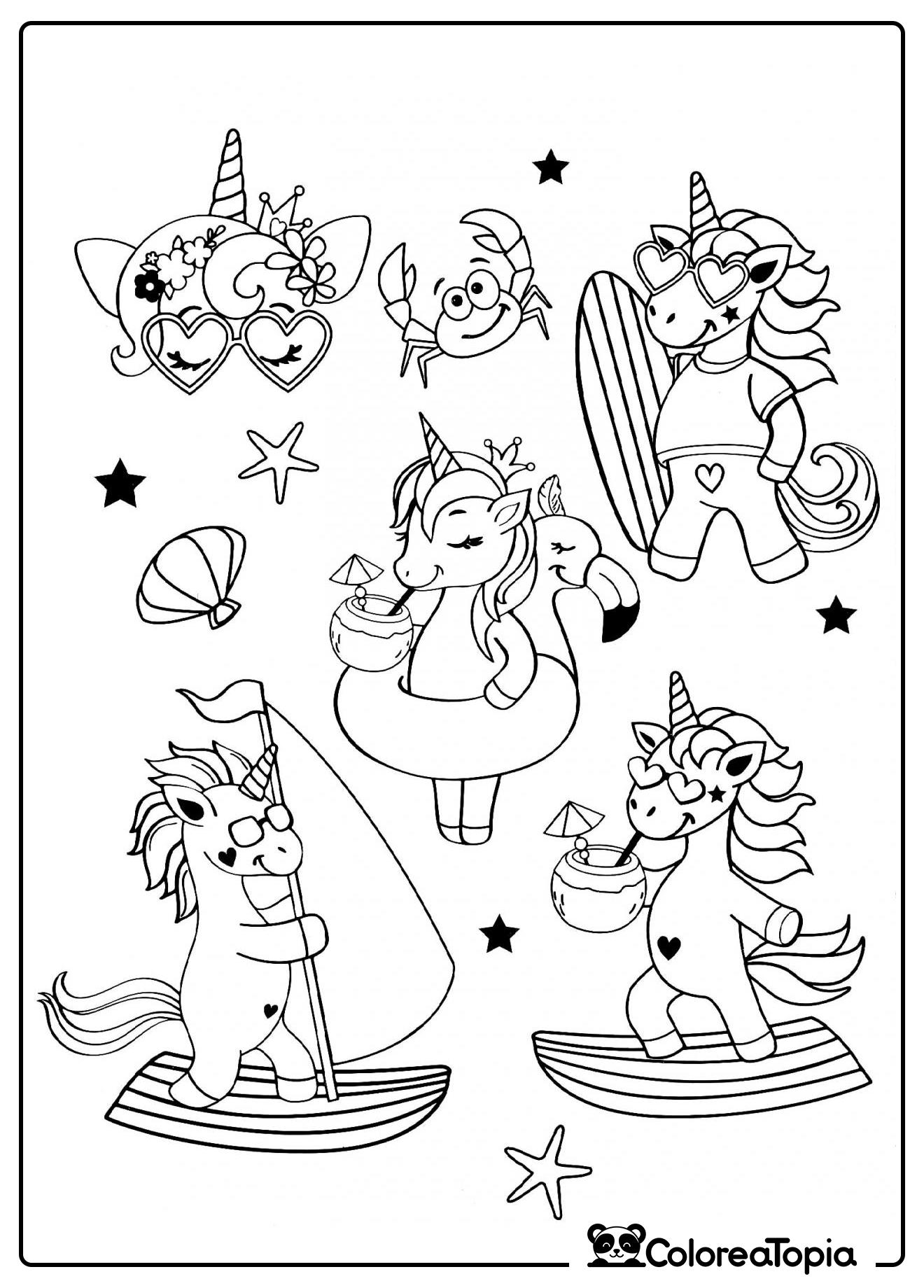 Unicornios en el mar - dibujo para colorear