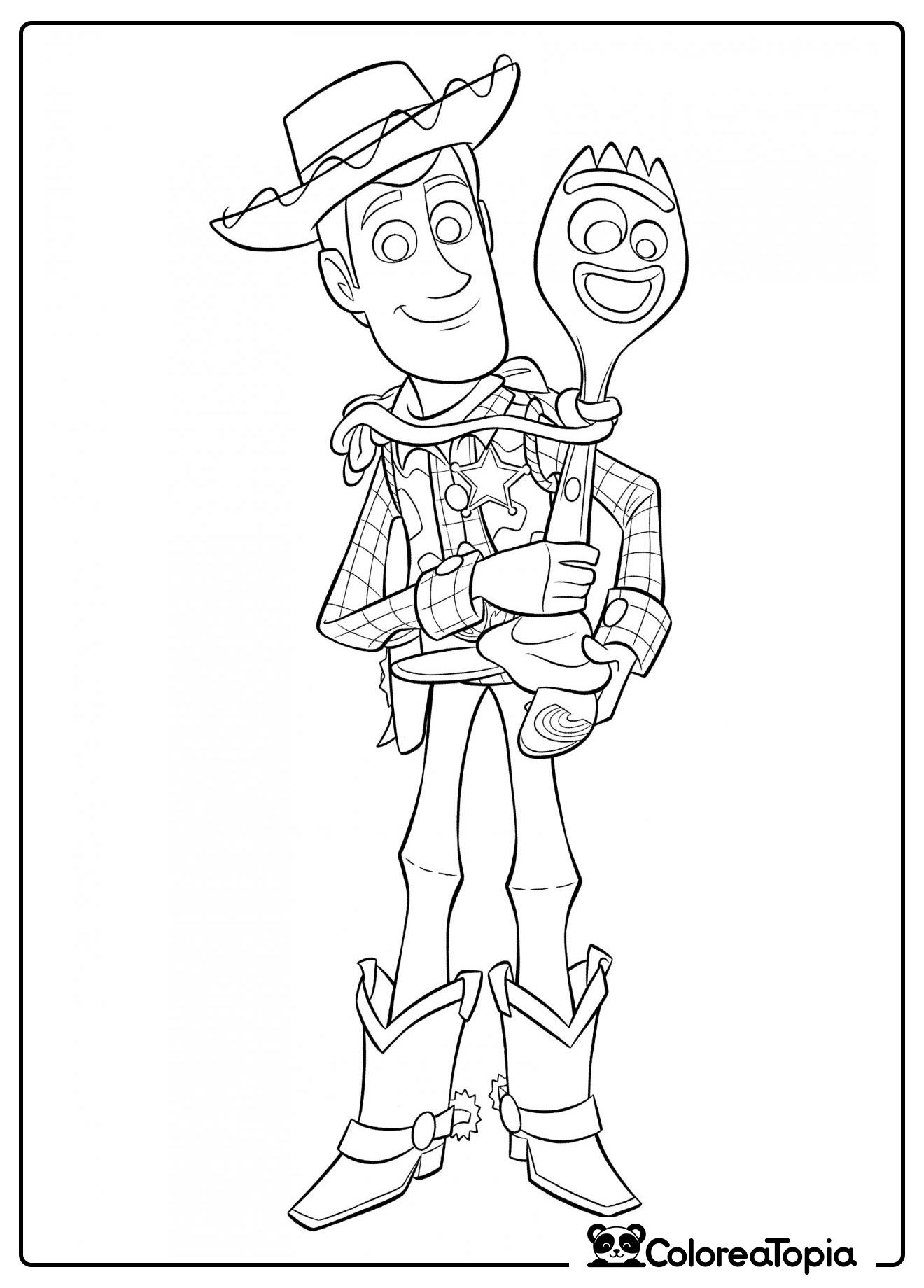 Woody abraza a Forky - dibujo para colorear