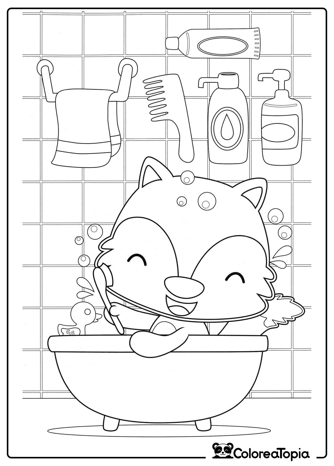 Zorrito en el baño - dibujo para colorear