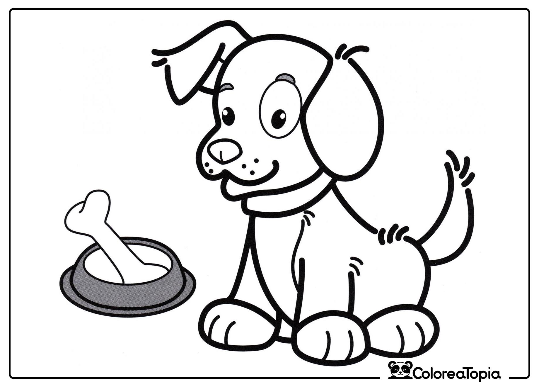 Cachorro y tazón - dibujo para colorear
