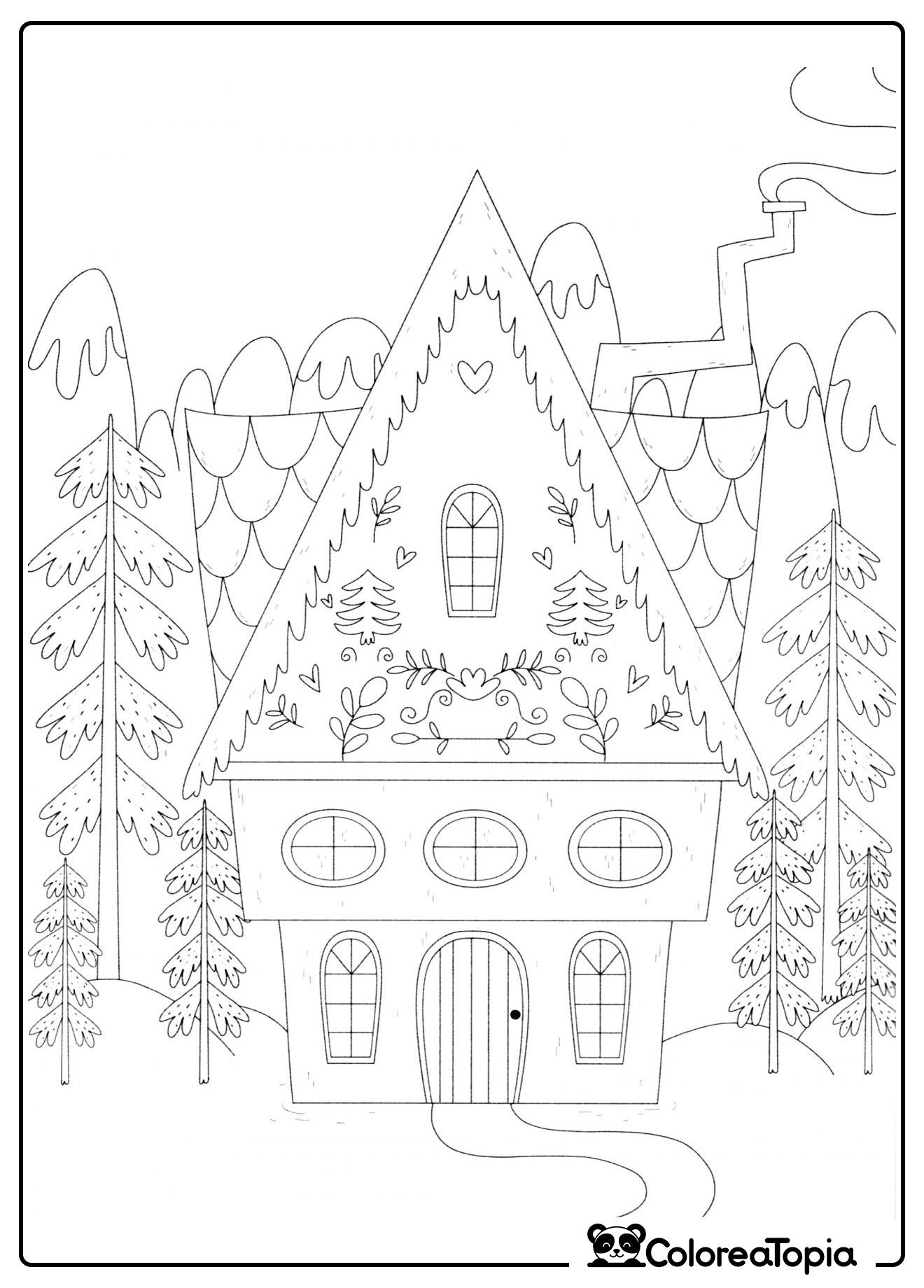 Casa en el bosque - dibujo para colorear