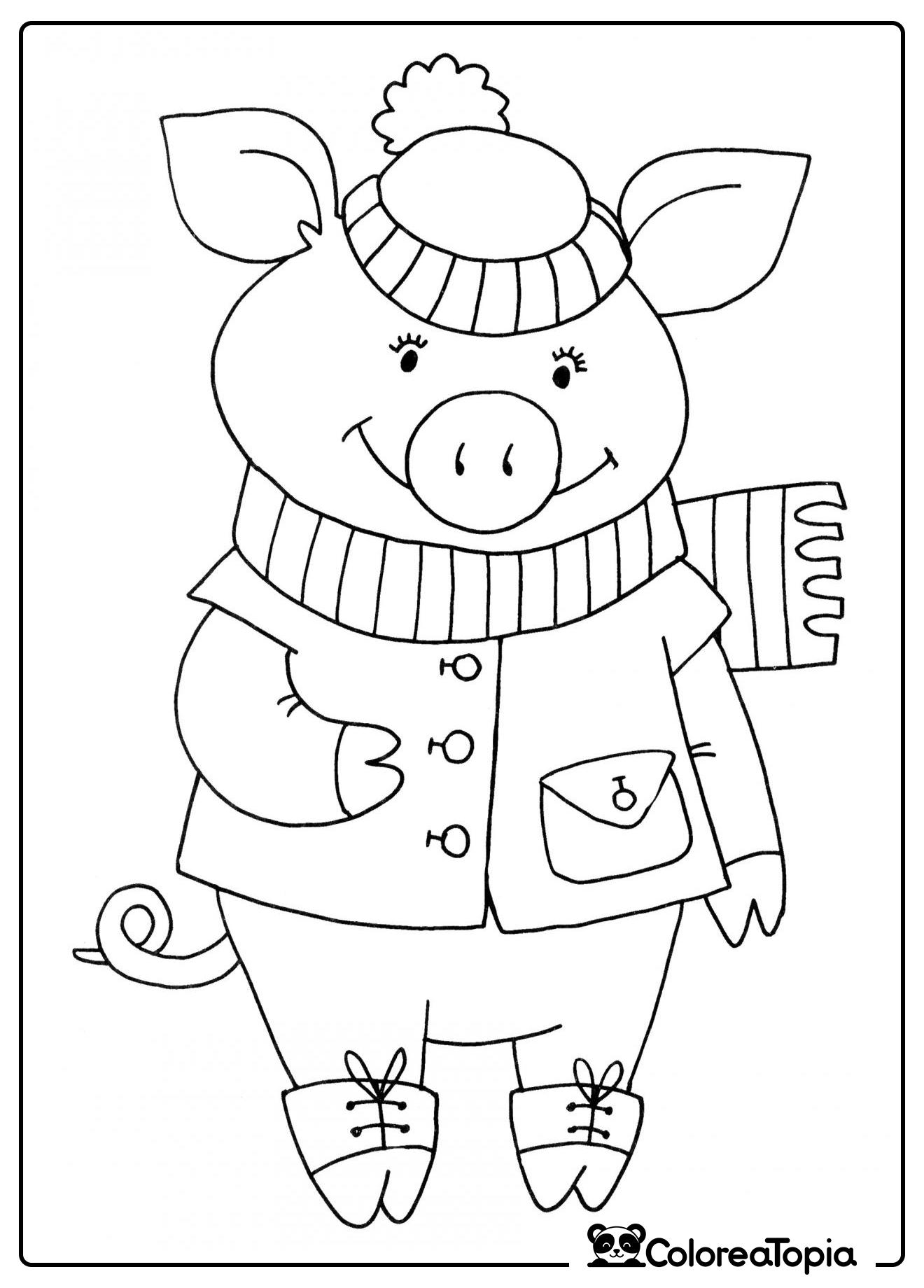 Cerdito con bufanda - dibujo para colorear