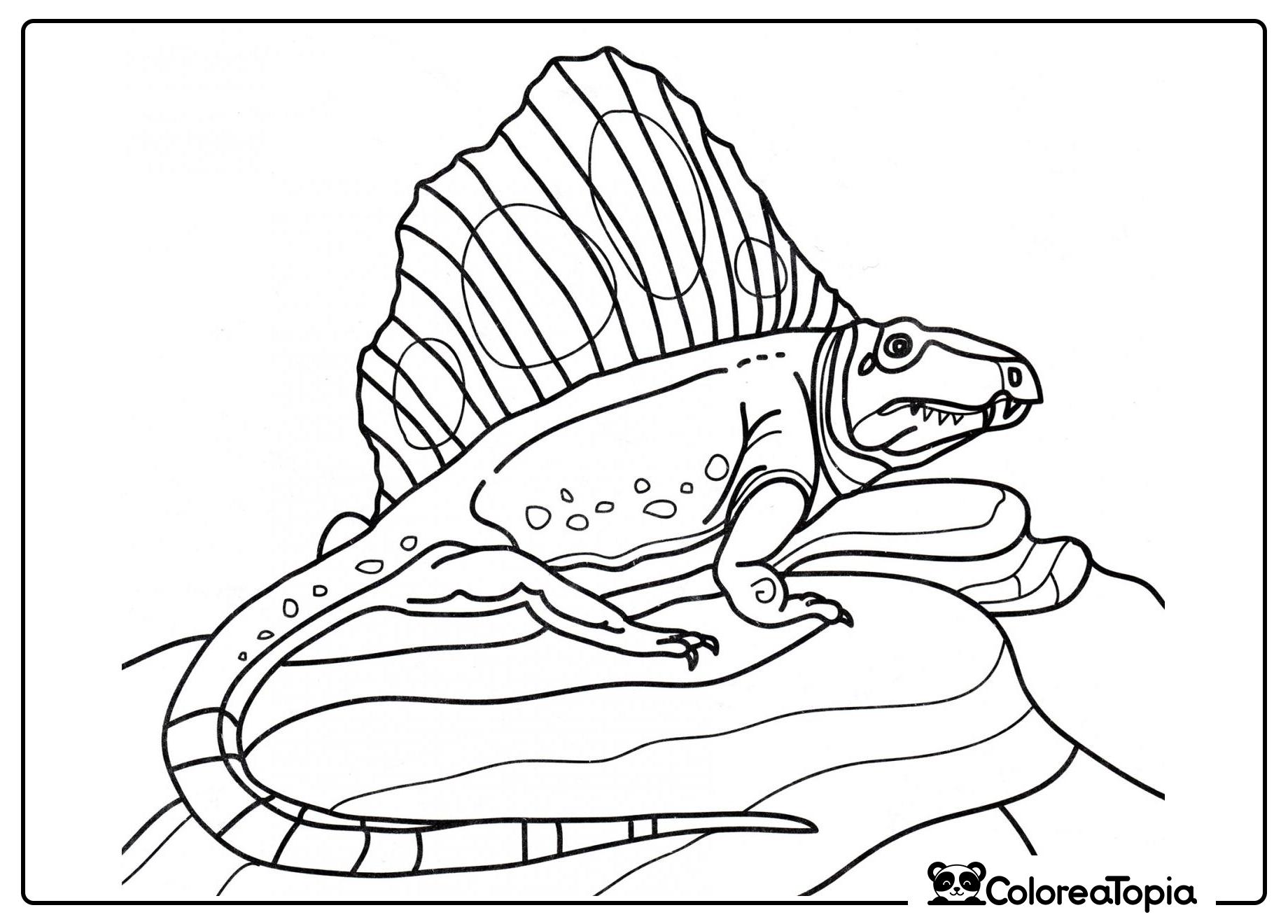 Dimetrodon en las rocas - dibujo para colorear