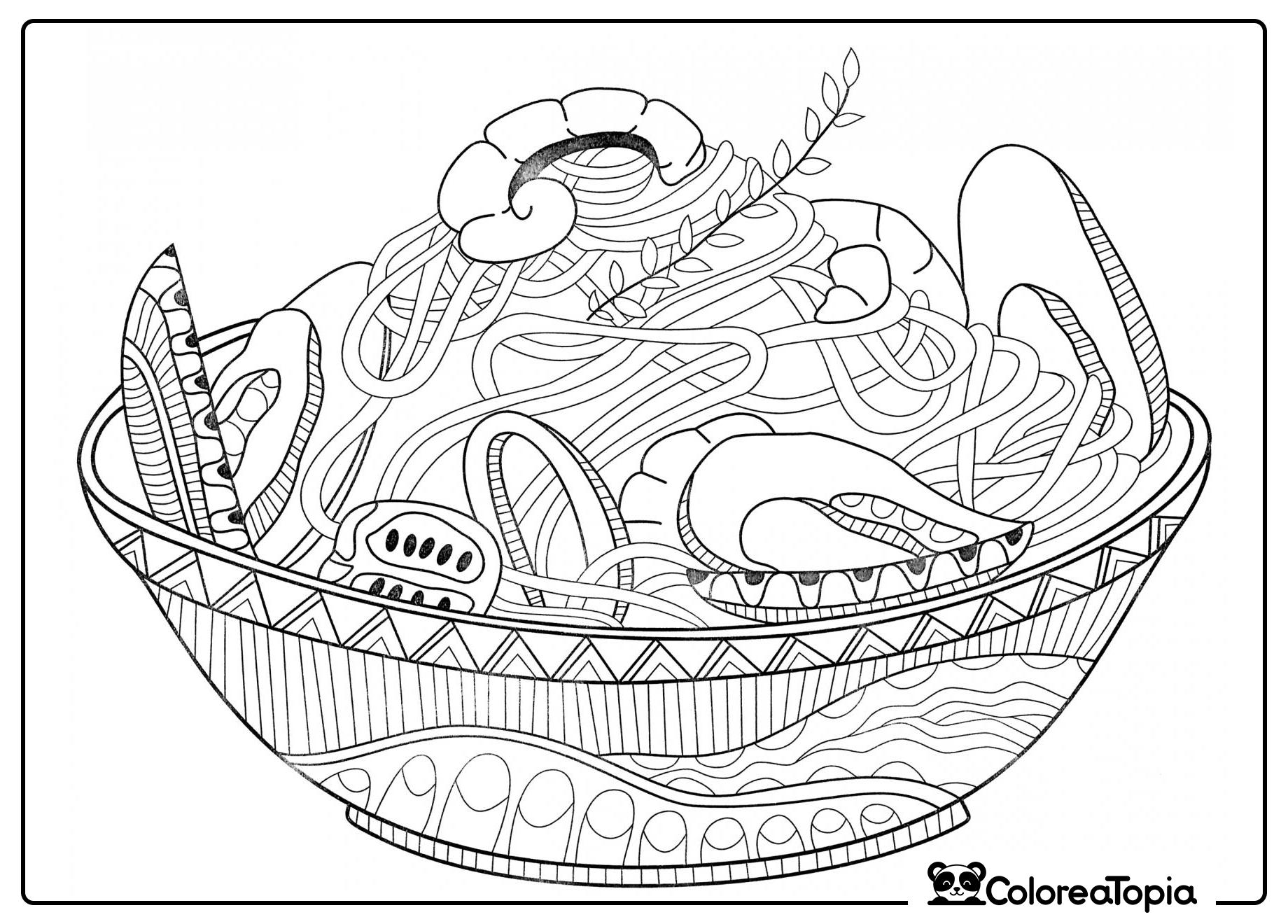 Espaguetis con mariscos - dibujo para colorear