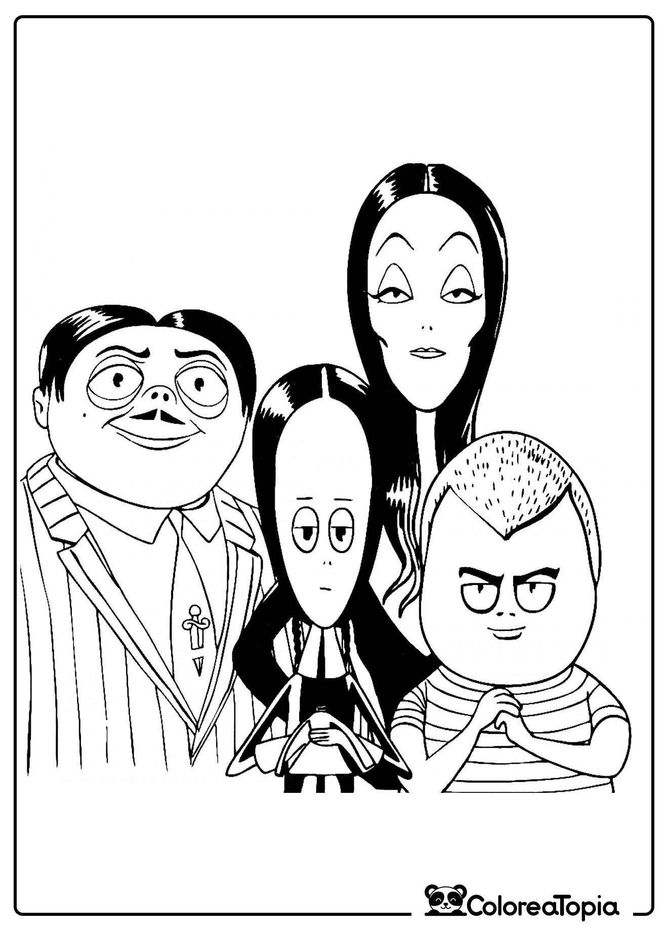 Gómez y Morticia con los niños - dibujo para colorear