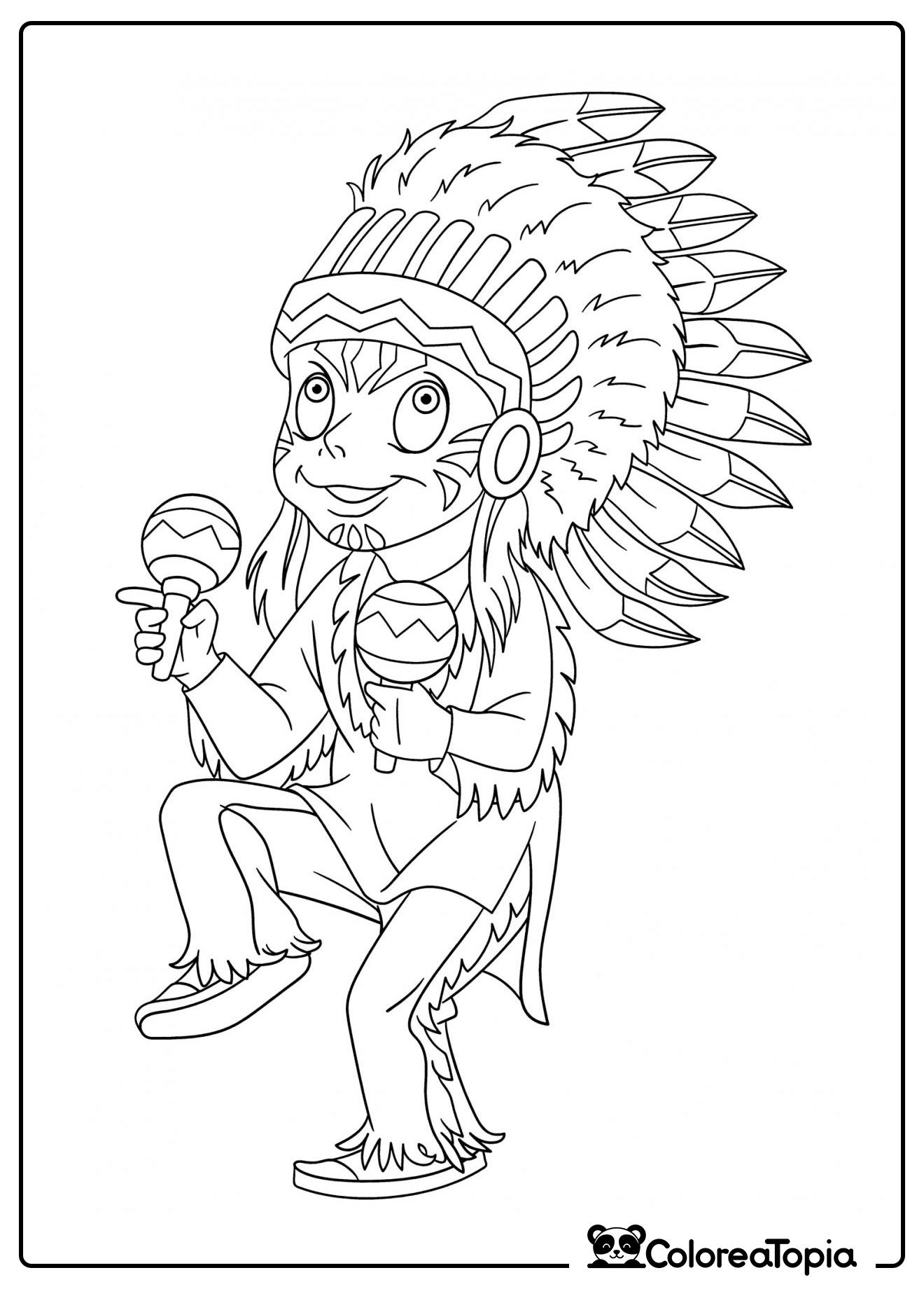 Indio con maracas - dibujo para colorear