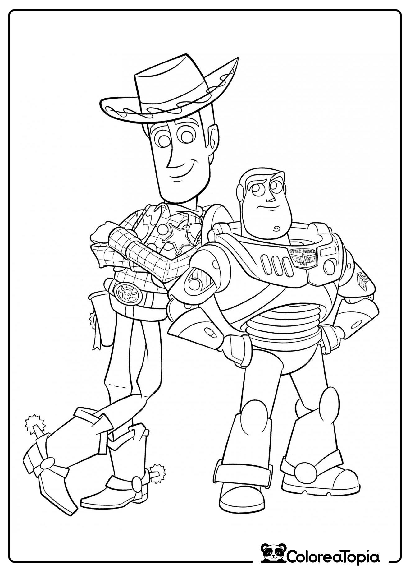 Los amigos Woody y Buzz Lightyear - dibujo para colorear