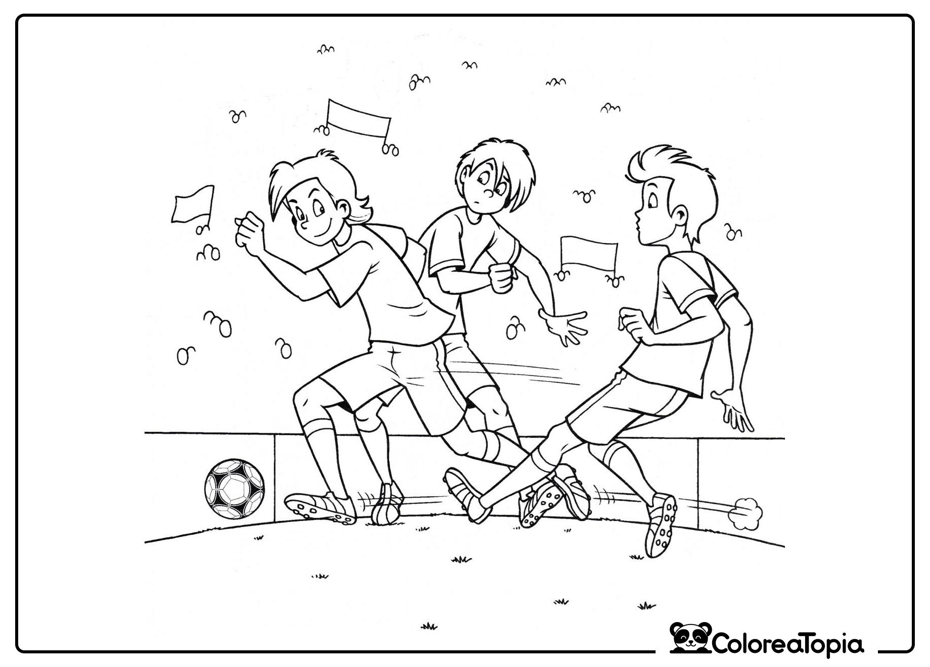 Los chicos juegan al fútbol - dibujo para colorear