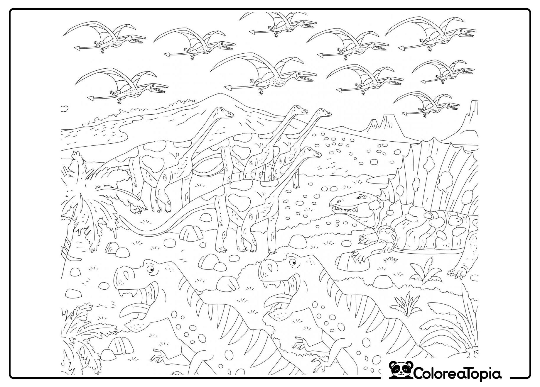 Mundo de dinosaurios - dibujo para colorear