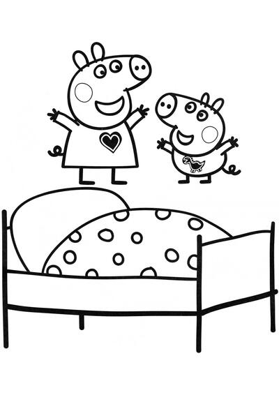 Peppa Pig y George saltando en la cama