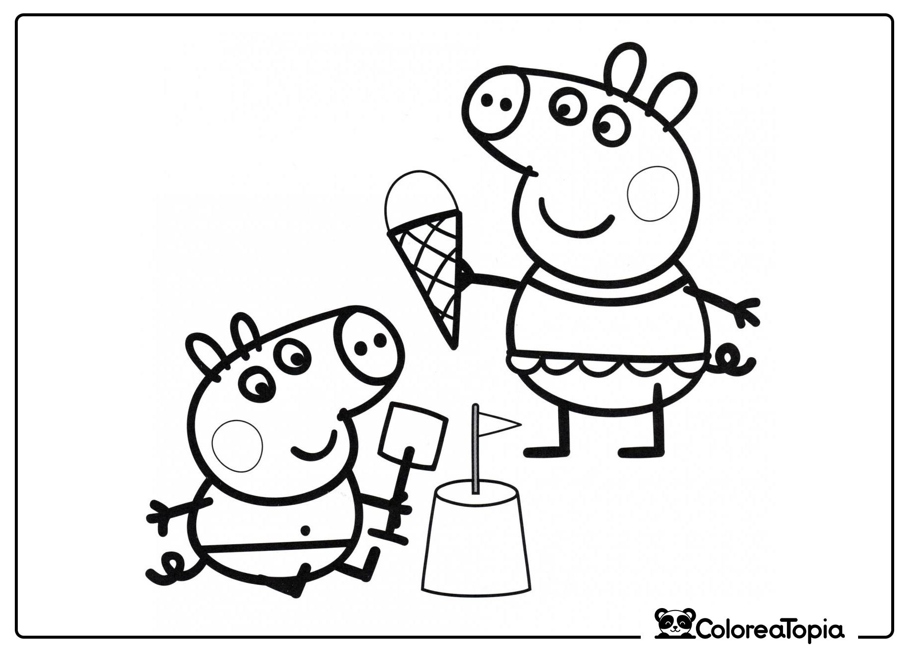 Peppa Pig y George - dibujo para colorear