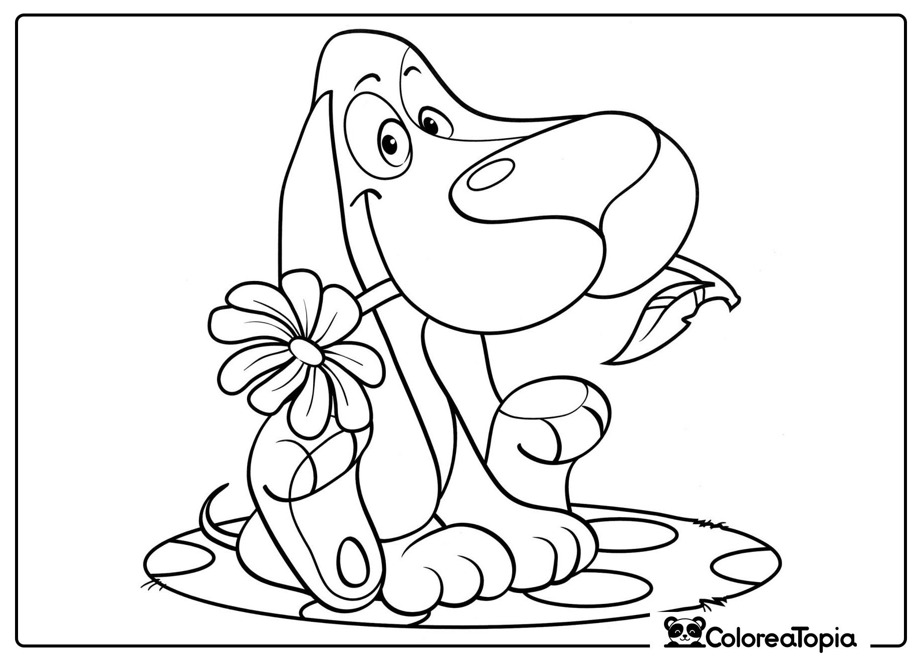 Perrito con flor - dibujo para colorear