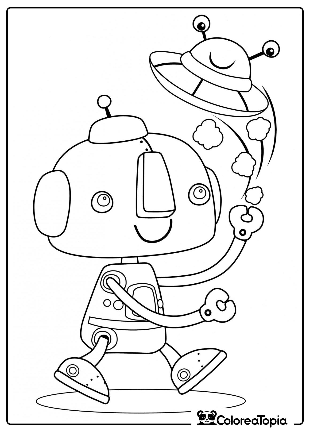 Robot y platillo volador - dibujo para colorear