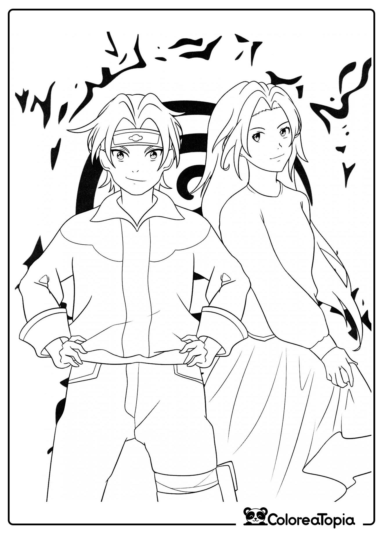 Sakura y Sasuke - dibujo para colorear