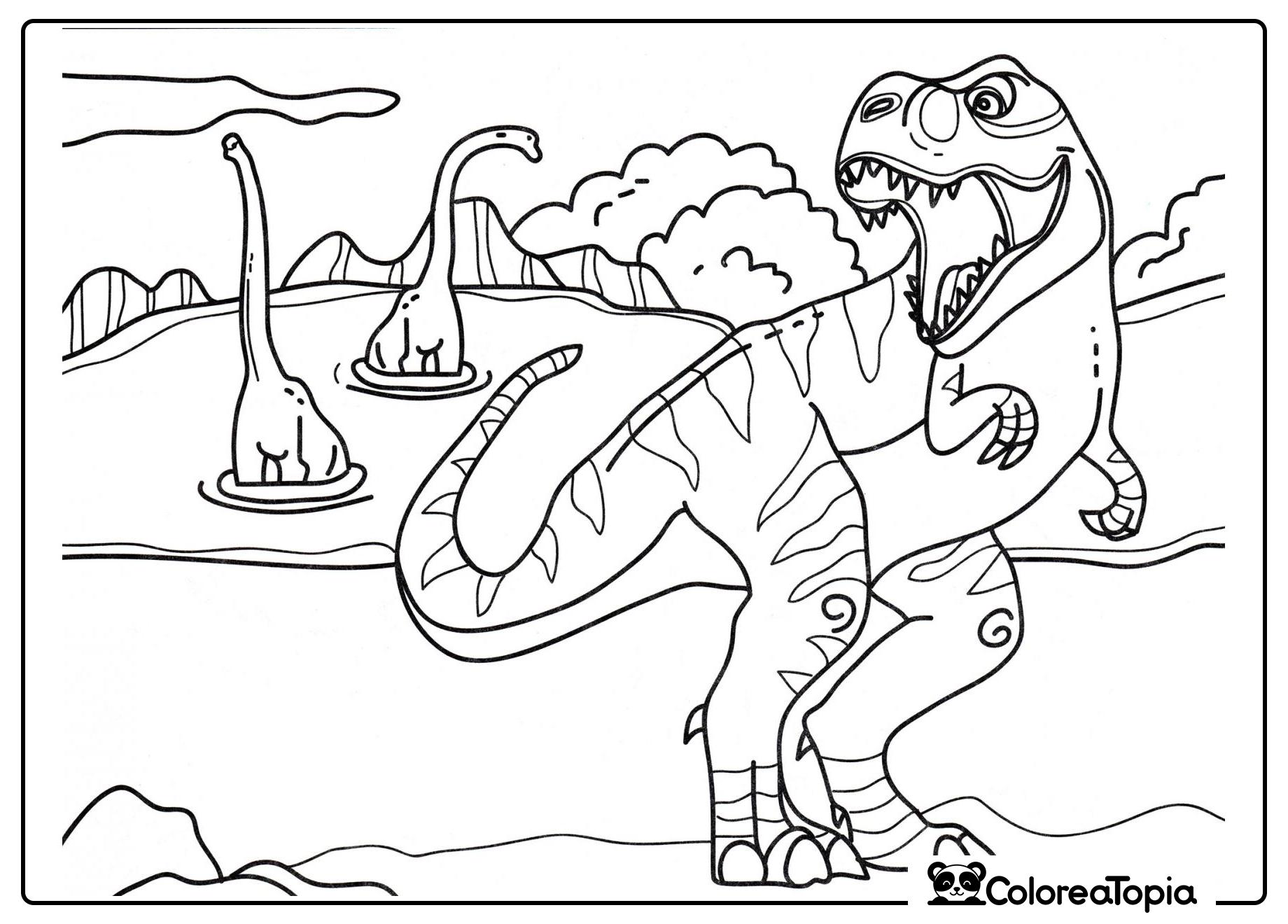 Tiranosaurio cazando - dibujo para colorear