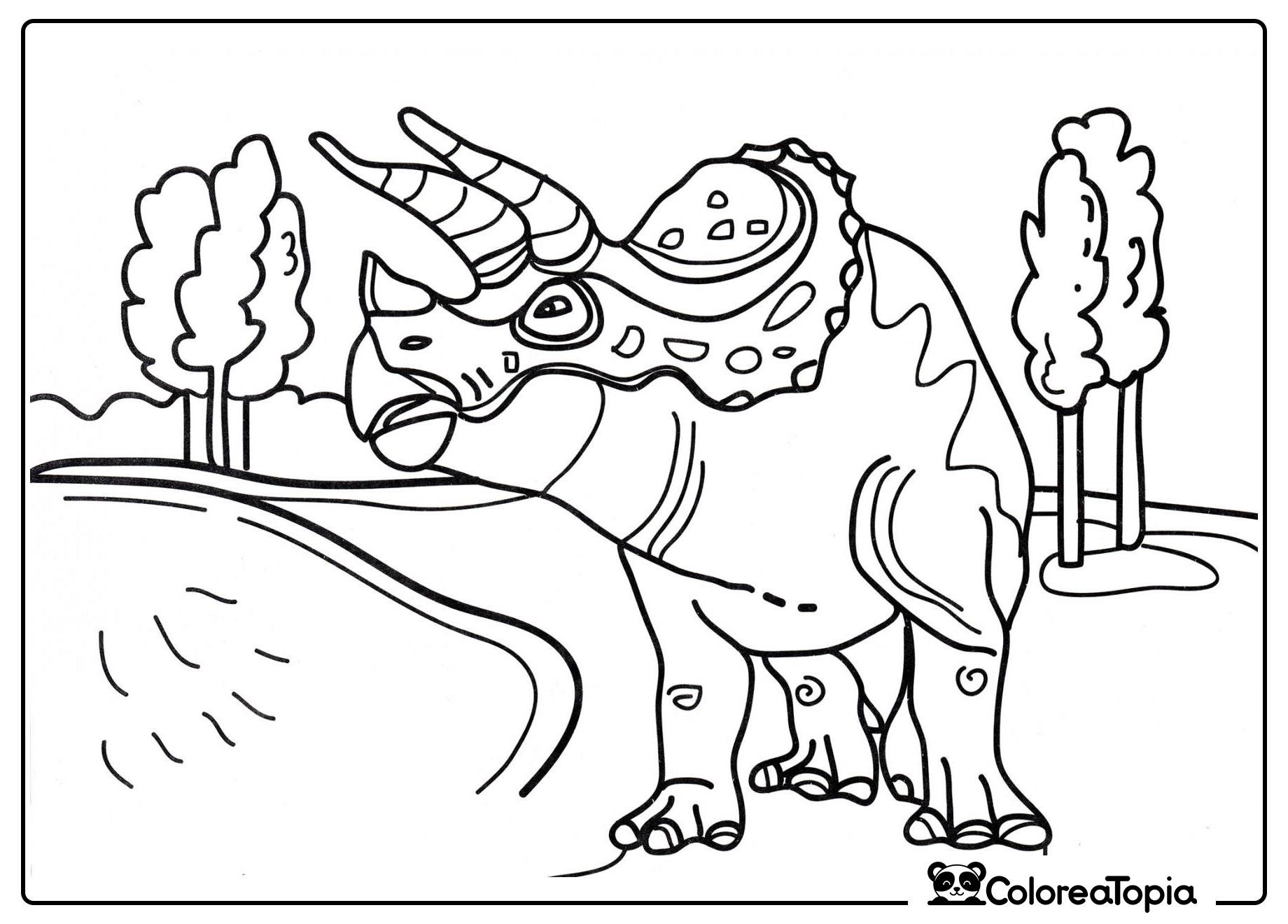 Triceratops en el bosque - dibujo para colorear