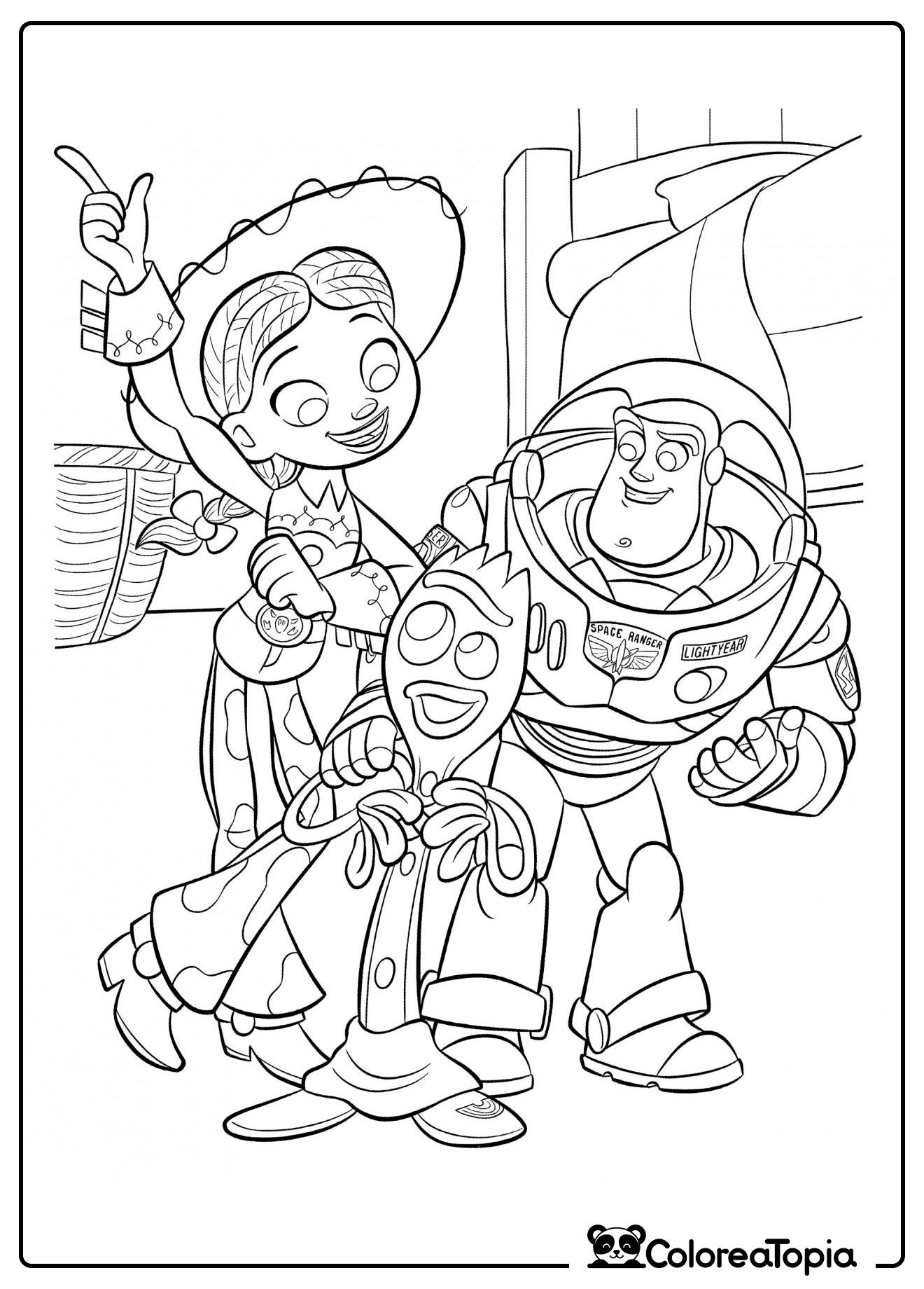 Buzz y Jessie ayudan a Forky - dibujo para colorear