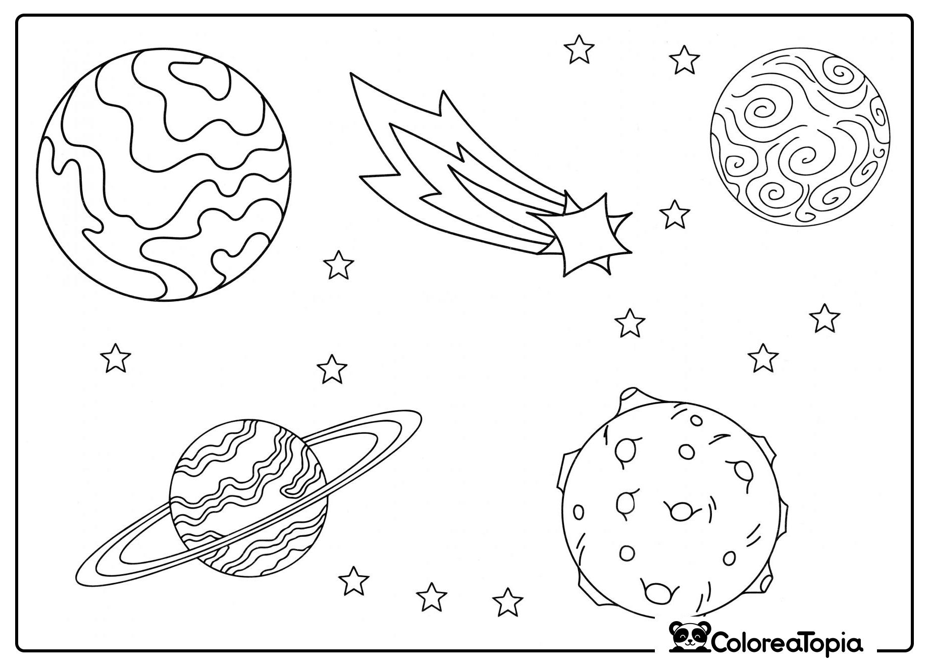 Cometa entre planetas - dibujo para colorear