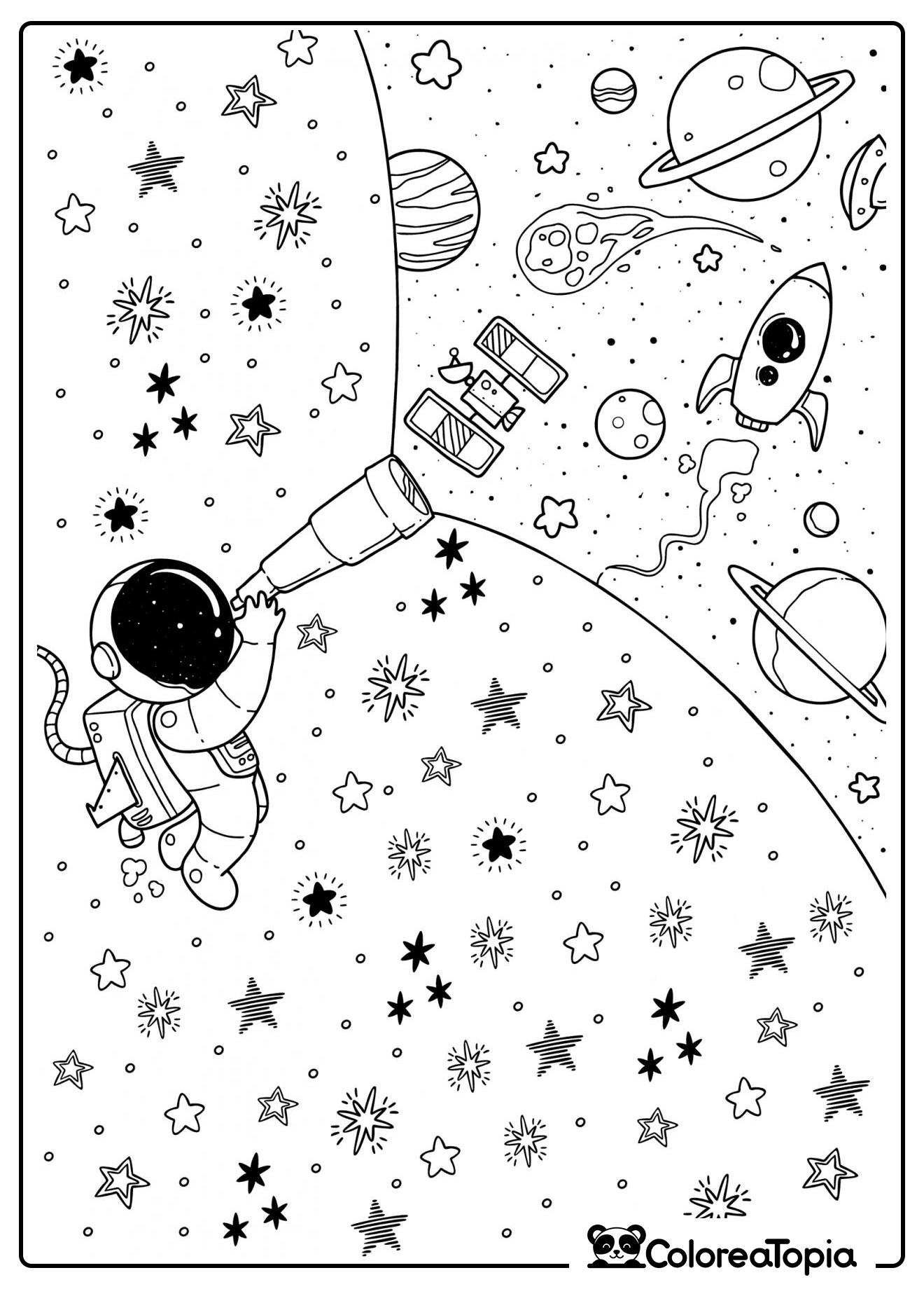 El astronauta mira por el telescopio - dibujo para colorear