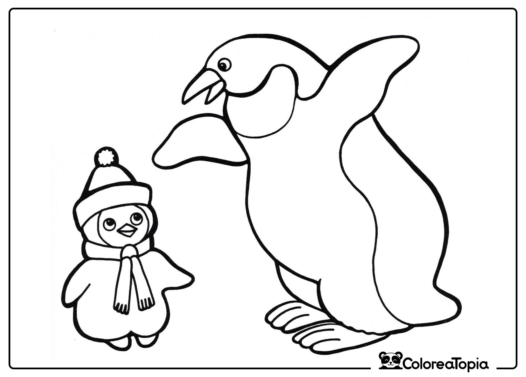 El pingüinito escucha a mamá - dibujo para colorear