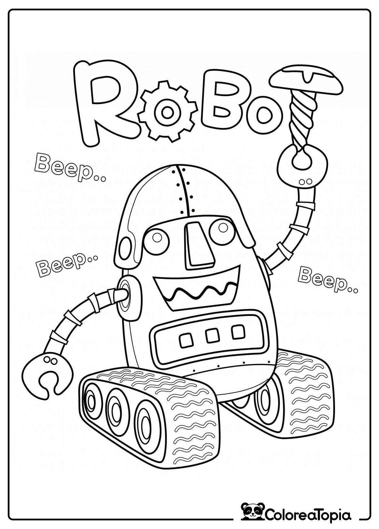 El robot sostiene un tornillo - dibujo para colorear