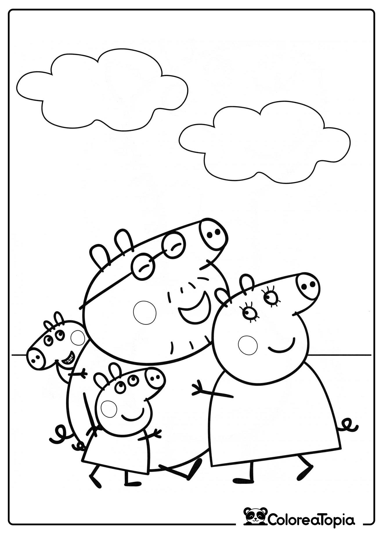 Familia feliz de Peppa Pig - dibujo para colorear