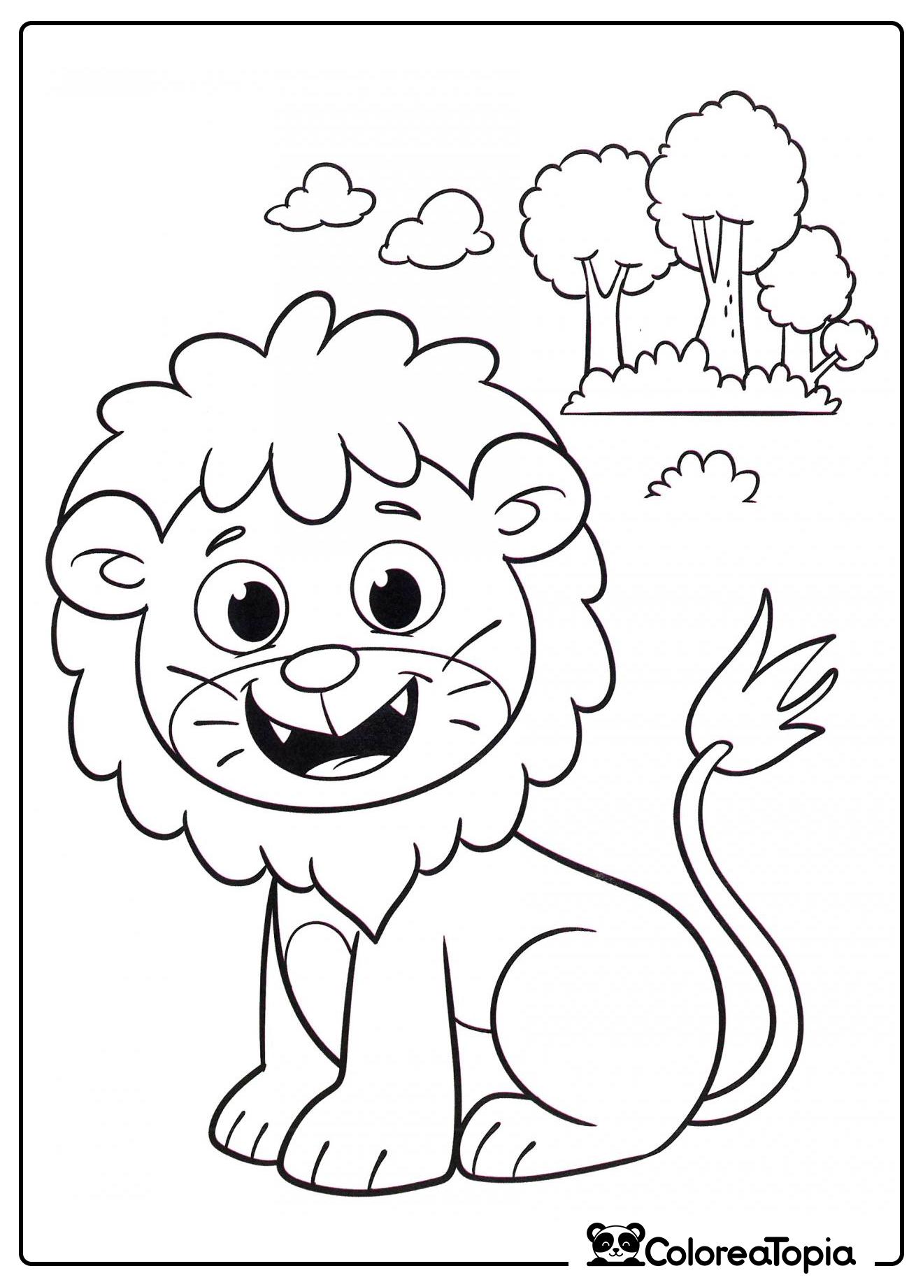 León junto al árbol - dibujo para colorear