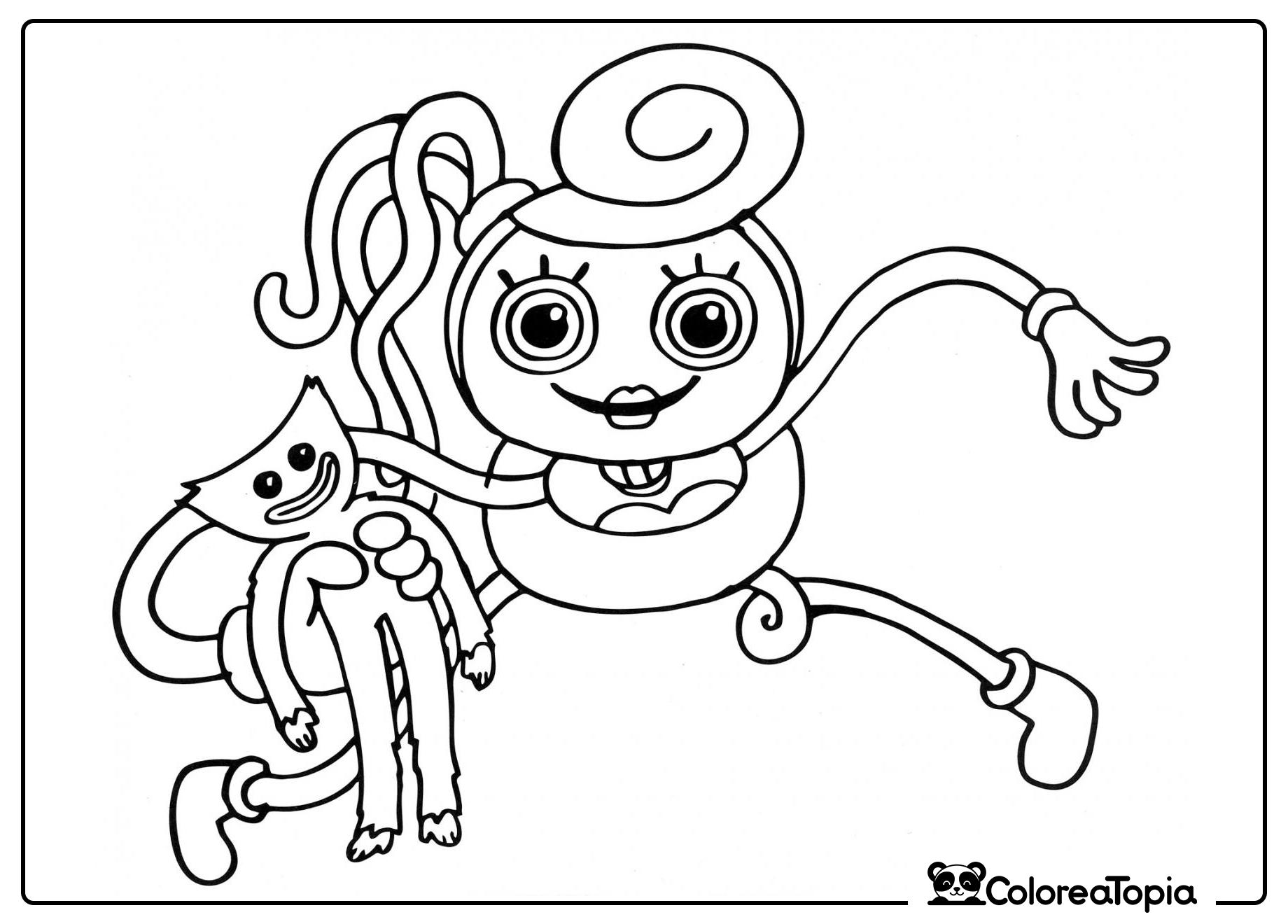 Mamá Pierna Larga con Huggy Wuggy - dibujo para colorear