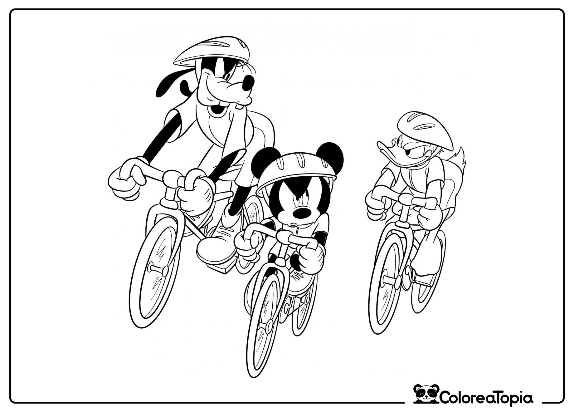 Mickey participa en una carrera de bicicletas - dibujo para colorear