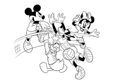 Mickey y sus amigos están jugando al voleibol