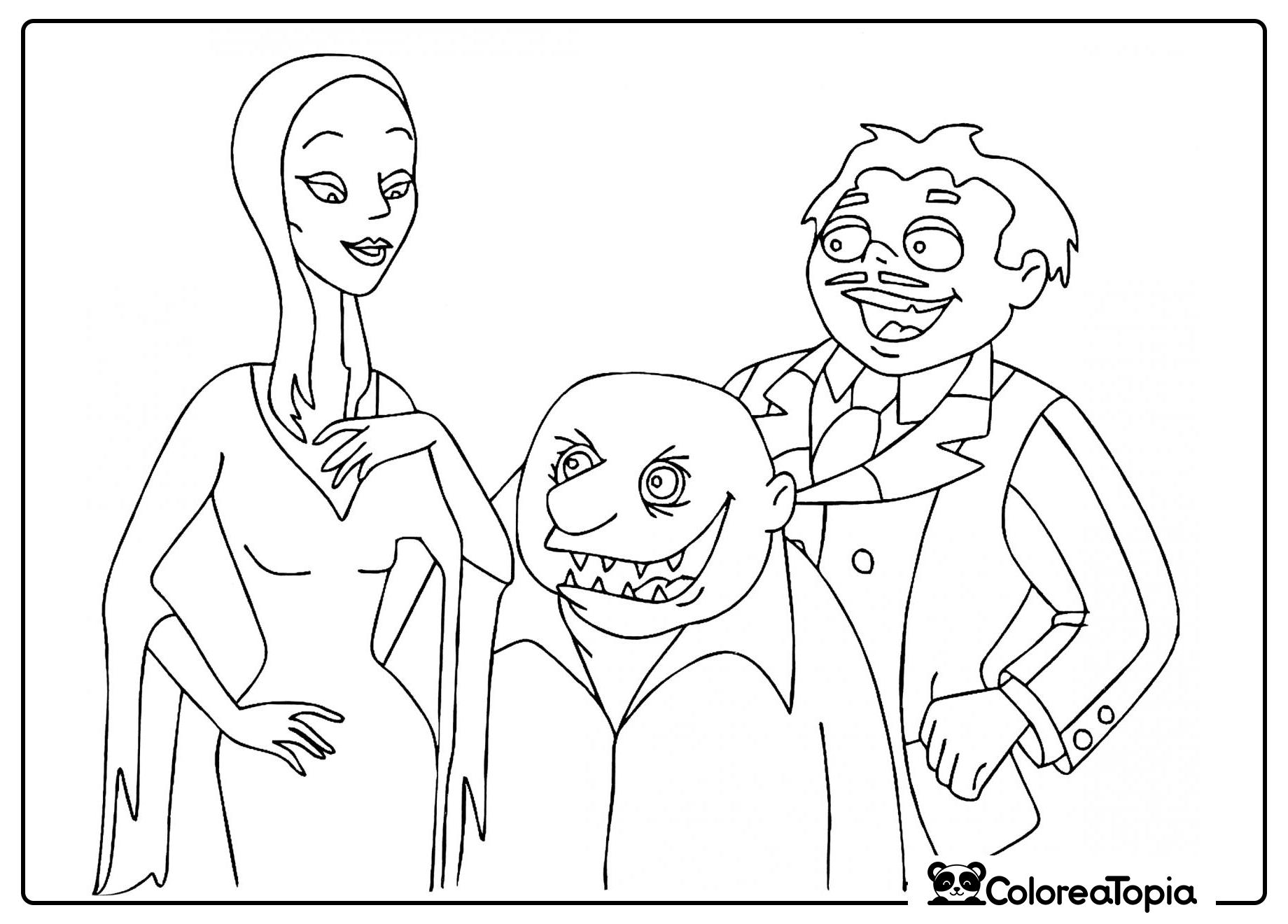 Morticia, Gómez y Fester - dibujo para colorear