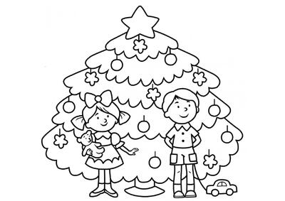 Niños junto al árbol de Navidad