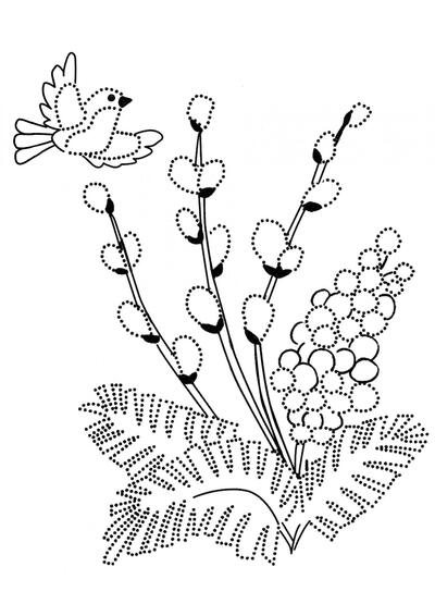 Pajarito y ramita de mimosa