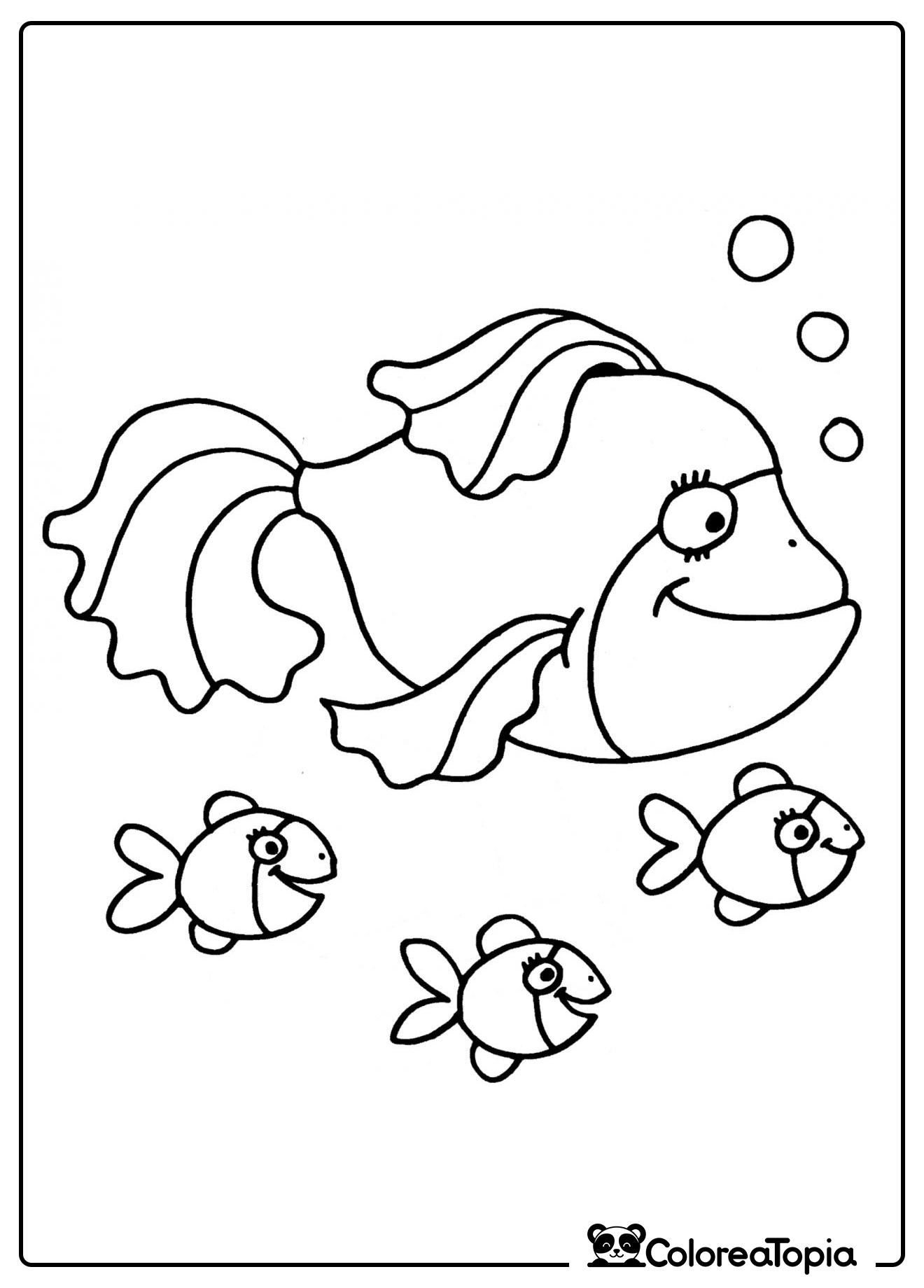 Peces y su mamá - dibujo para colorear