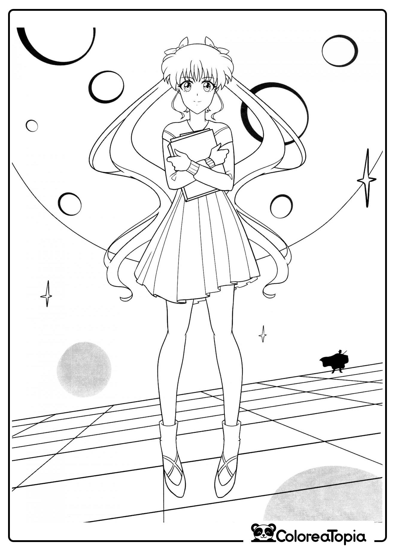 Sailor Moon sostiene un cuaderno - dibujo para colorear