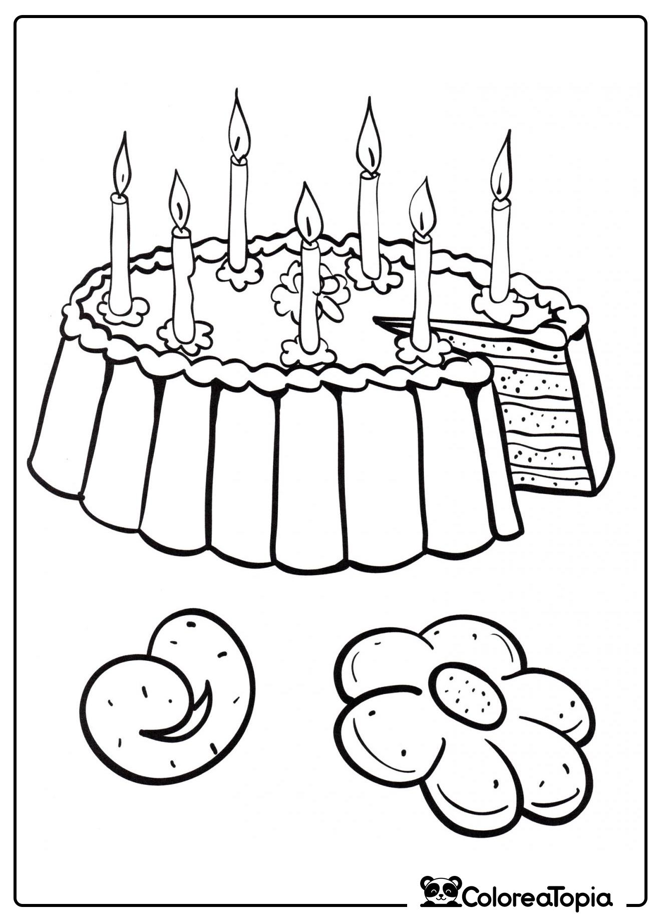 Tarta de celebración con velas - dibujo para colorear