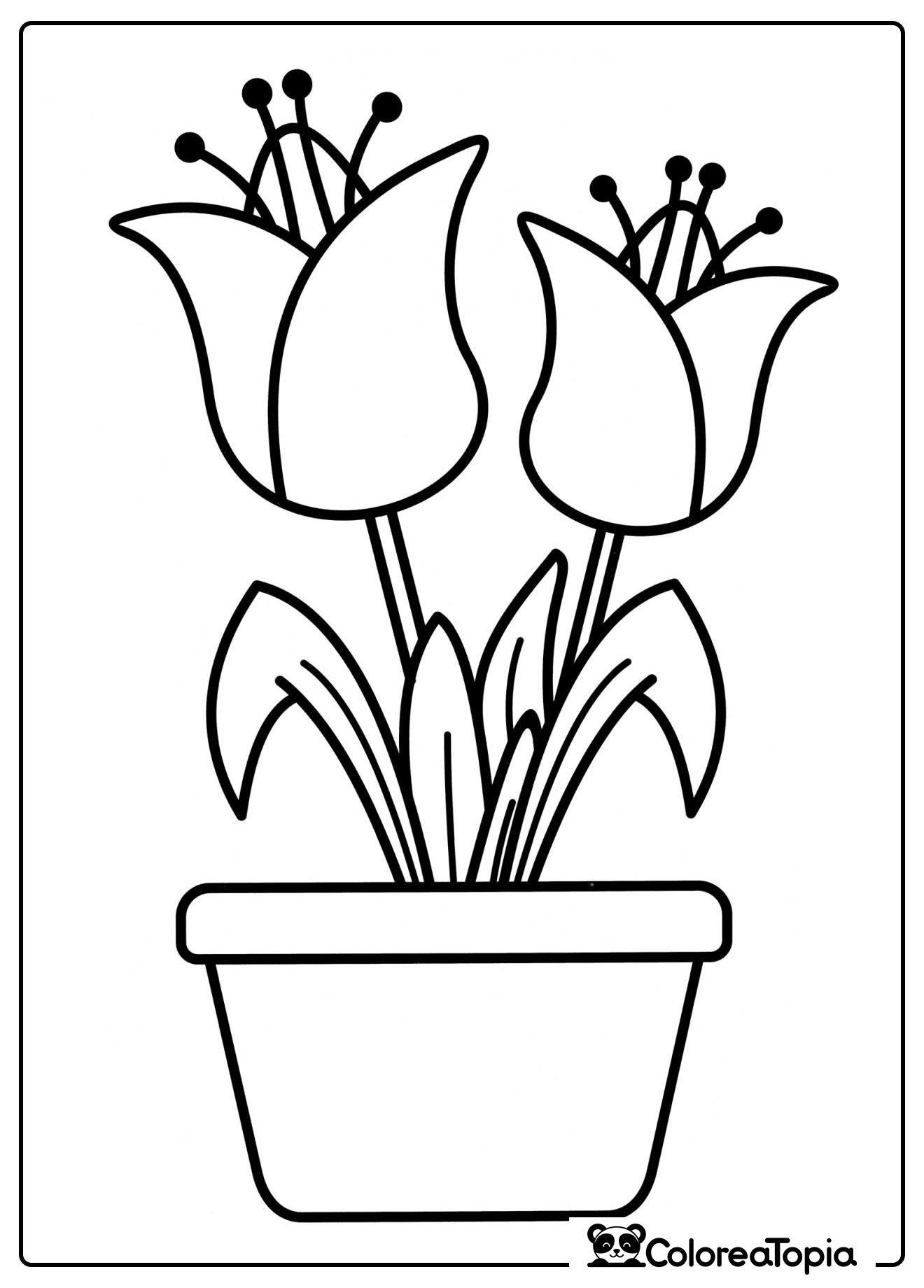 Tulipanes en maceta - dibujo para colorear