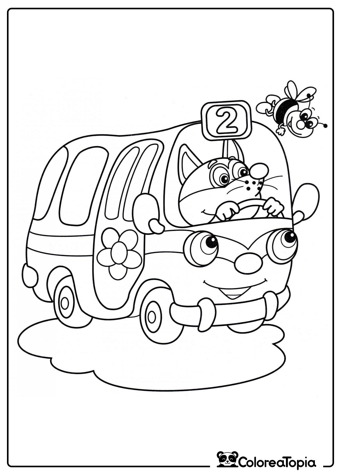 Autobús con un zorrito - dibujo para colorear