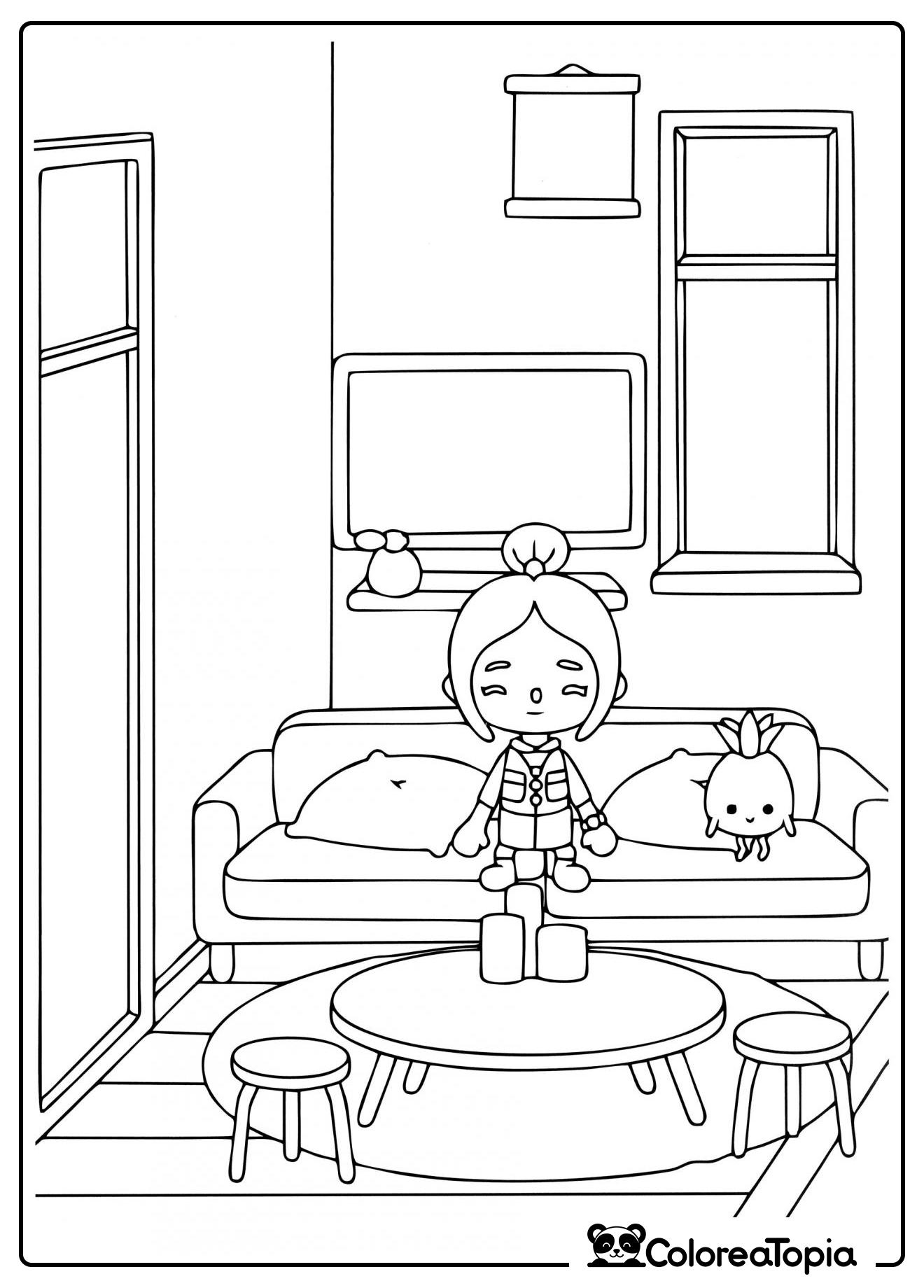 Chica de Toca Boca en su habitación - dibujo para colorear