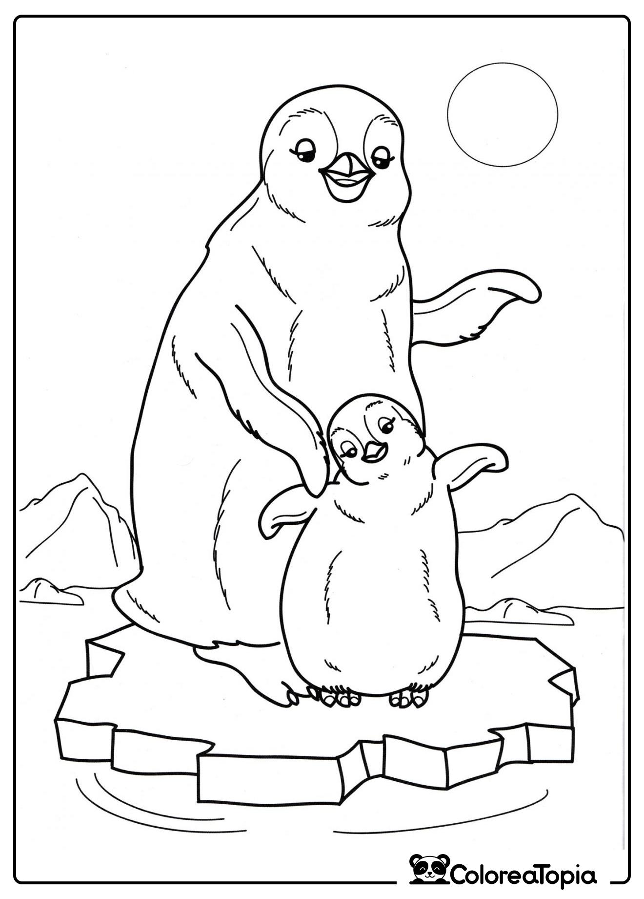 El pingüinito y su mamá - dibujo para colorear