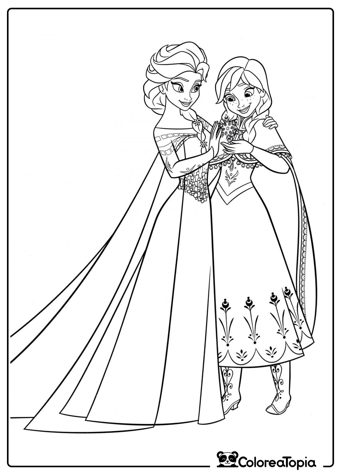 Elsa le regala un copo de nieve a Anna - dibujo para colorear