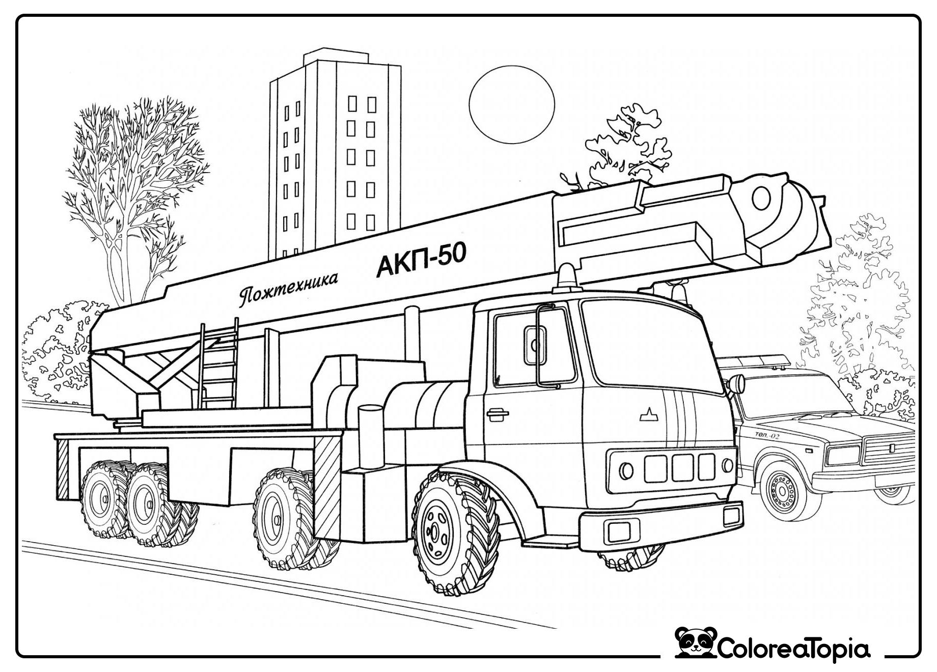 Escalera hidráulica de bomberos MAZ-6923 - dibujo para colorear