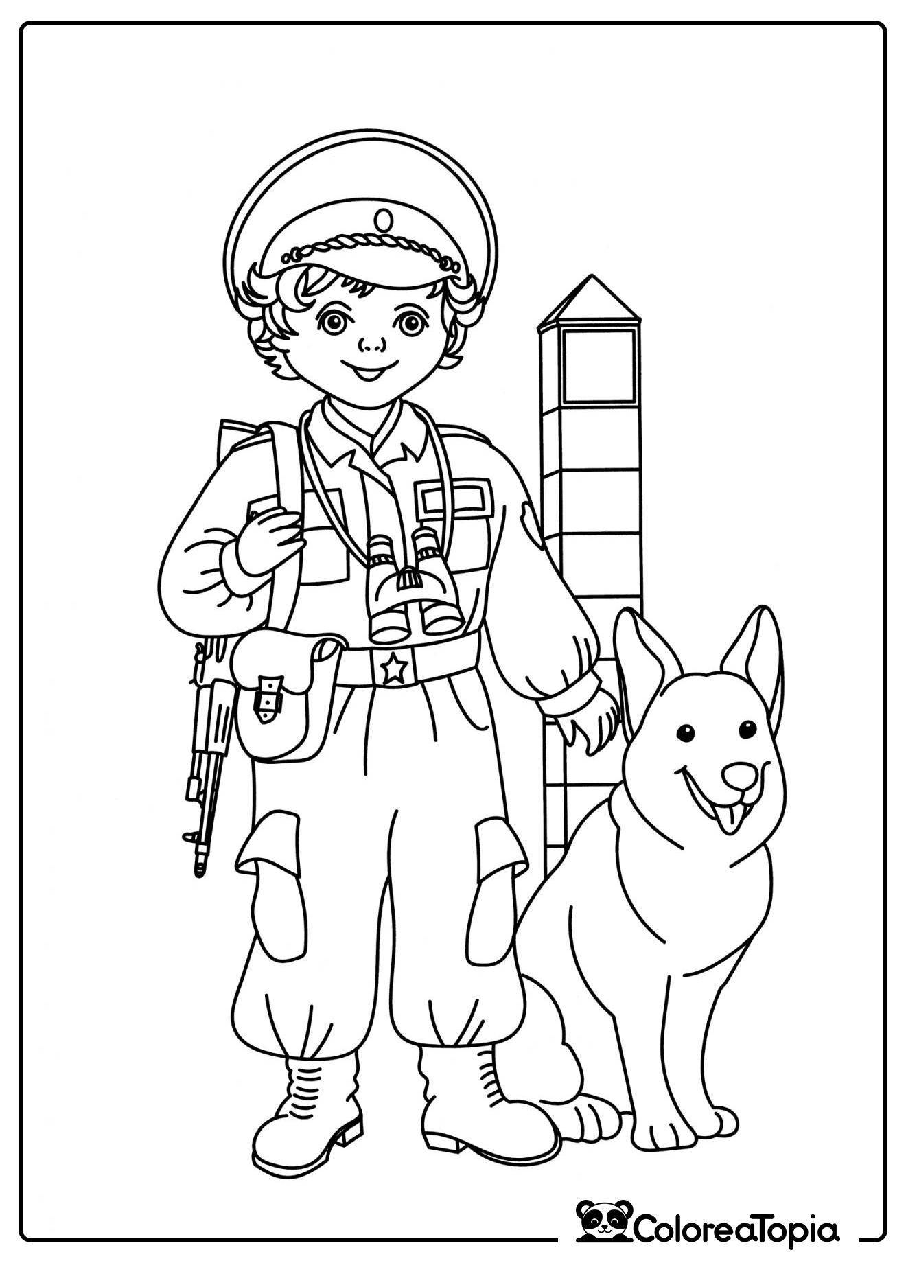 Guardia fronterizo con perro - dibujo para colorear