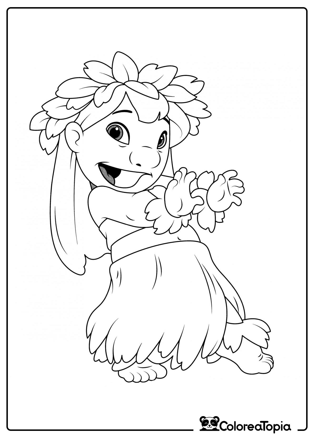 Lilo en vestido hawaiano - dibujo para colorear