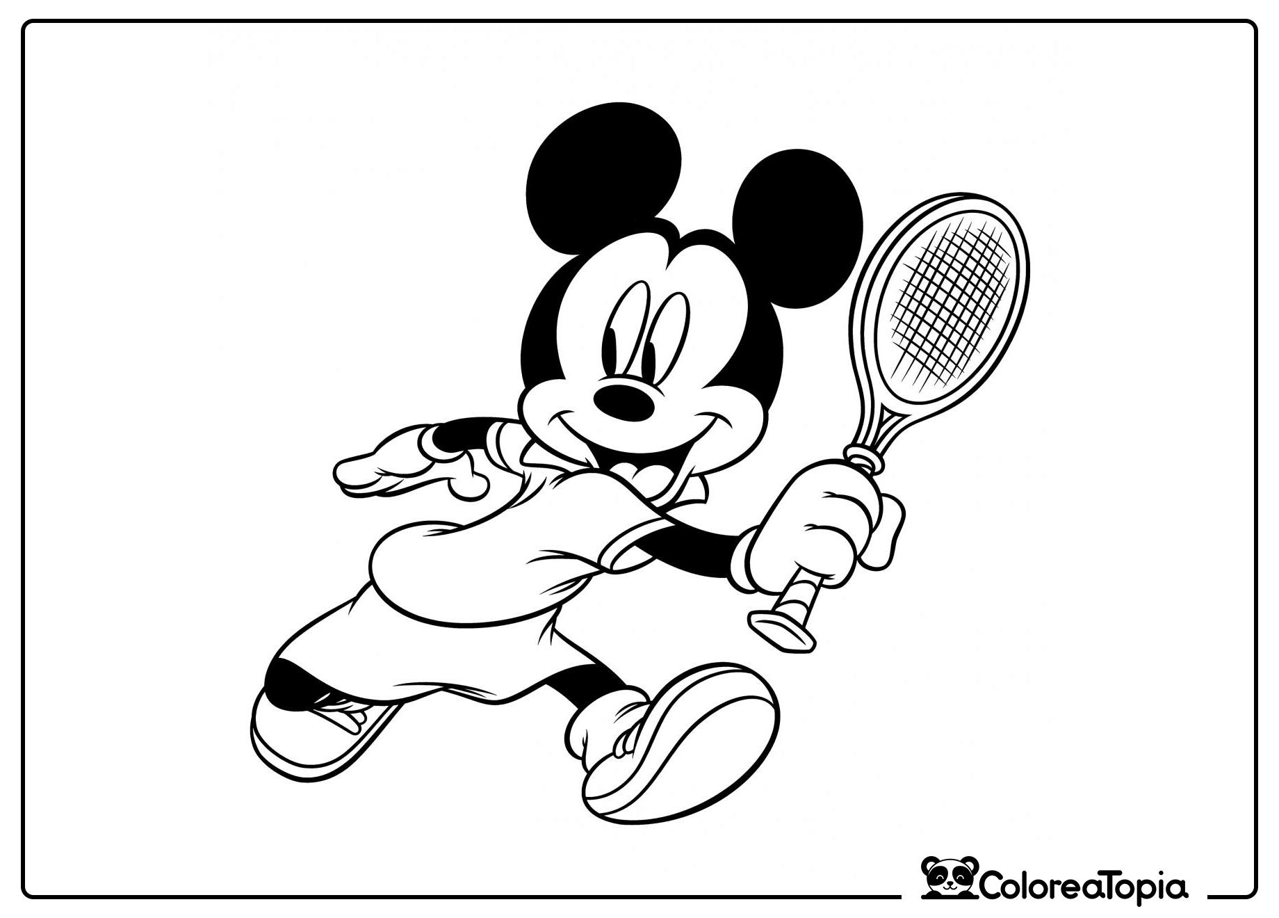 Mickey con una raqueta de tenis - dibujo para colorear