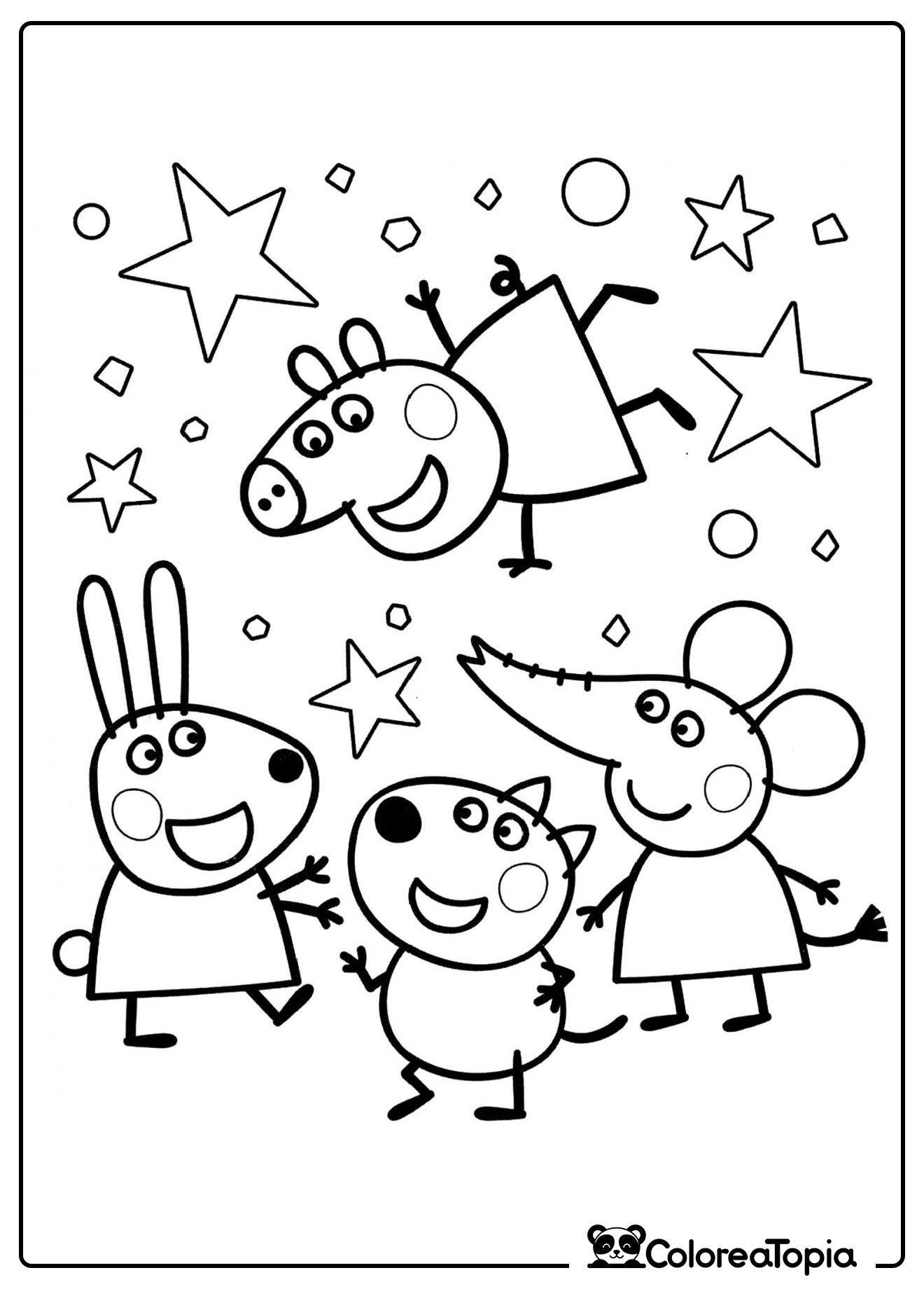 Peppa Pig con amigos - dibujo para colorear