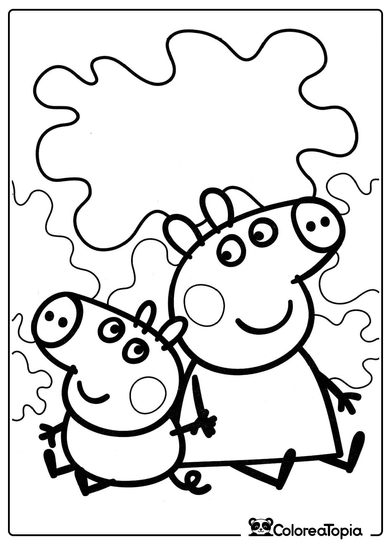 Peppa Pig y su hermanito - dibujo para colorear